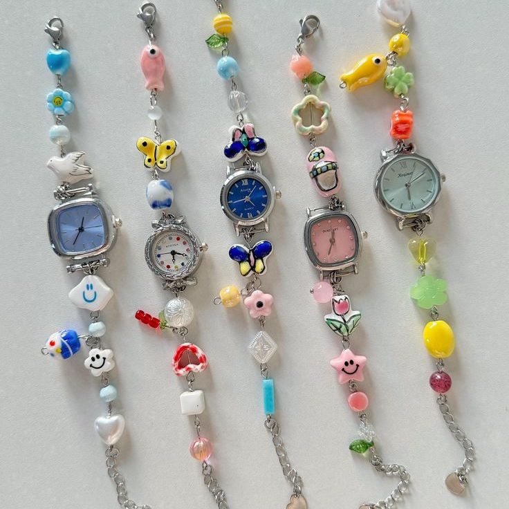 cute beaded heart watch bracelet handmade ceramic timepieces,cute timepiece charm,fun and colorful watch charms adorable gift for her